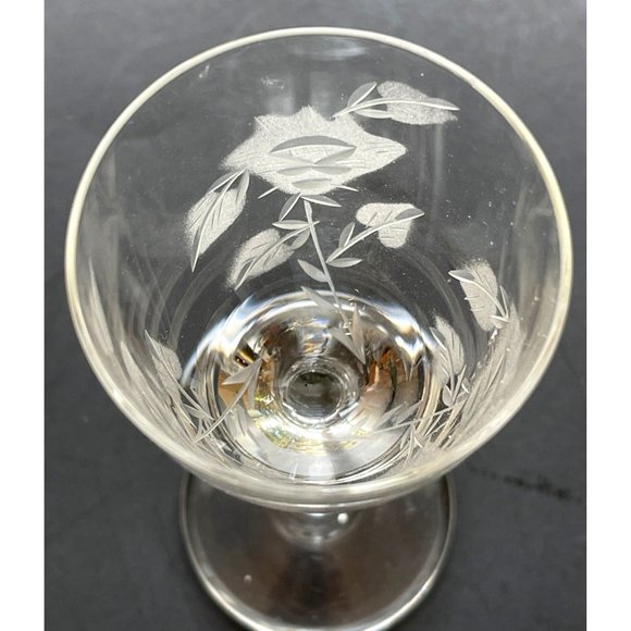 Vintage Etched Floral Crystal Sherry Cordial Glass 5.25" tall x 2.25" Set of 3 - Picture 4 of 15